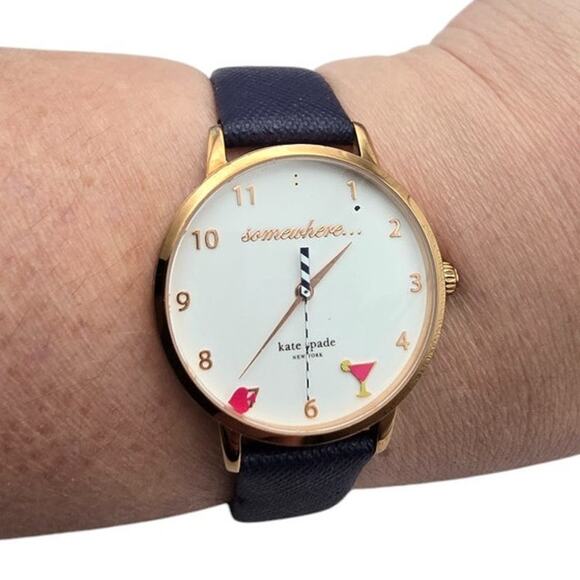 Kate Spade “Somewhere…” Margarita Navy Leather Watch - Picture 1 of 7